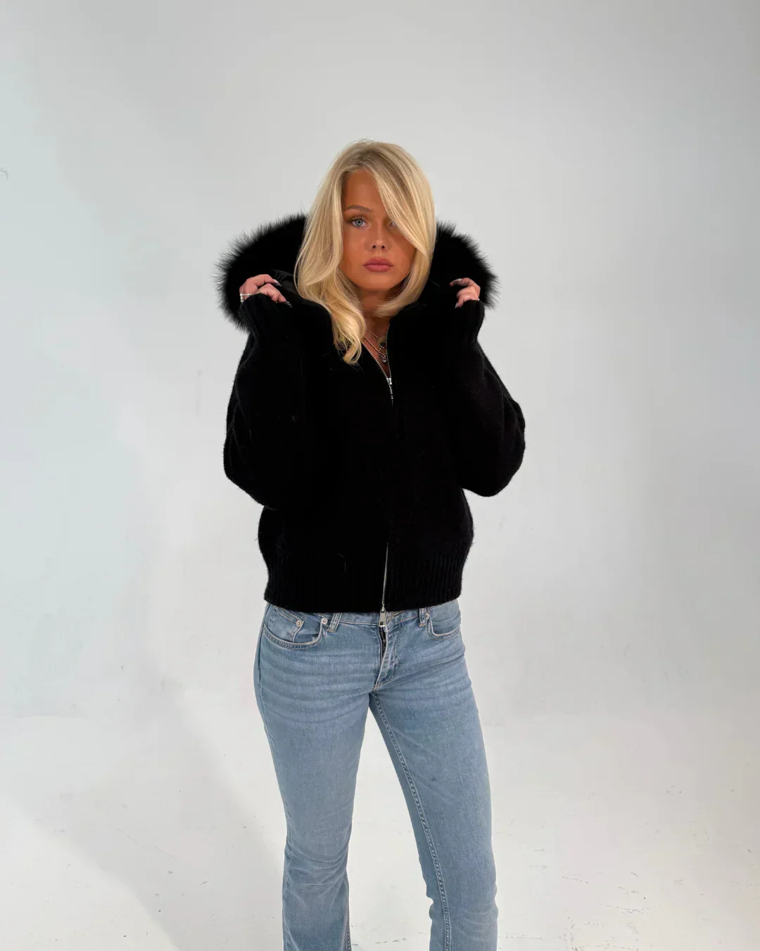 FUR ZIP JACKET BLACK - Image 2