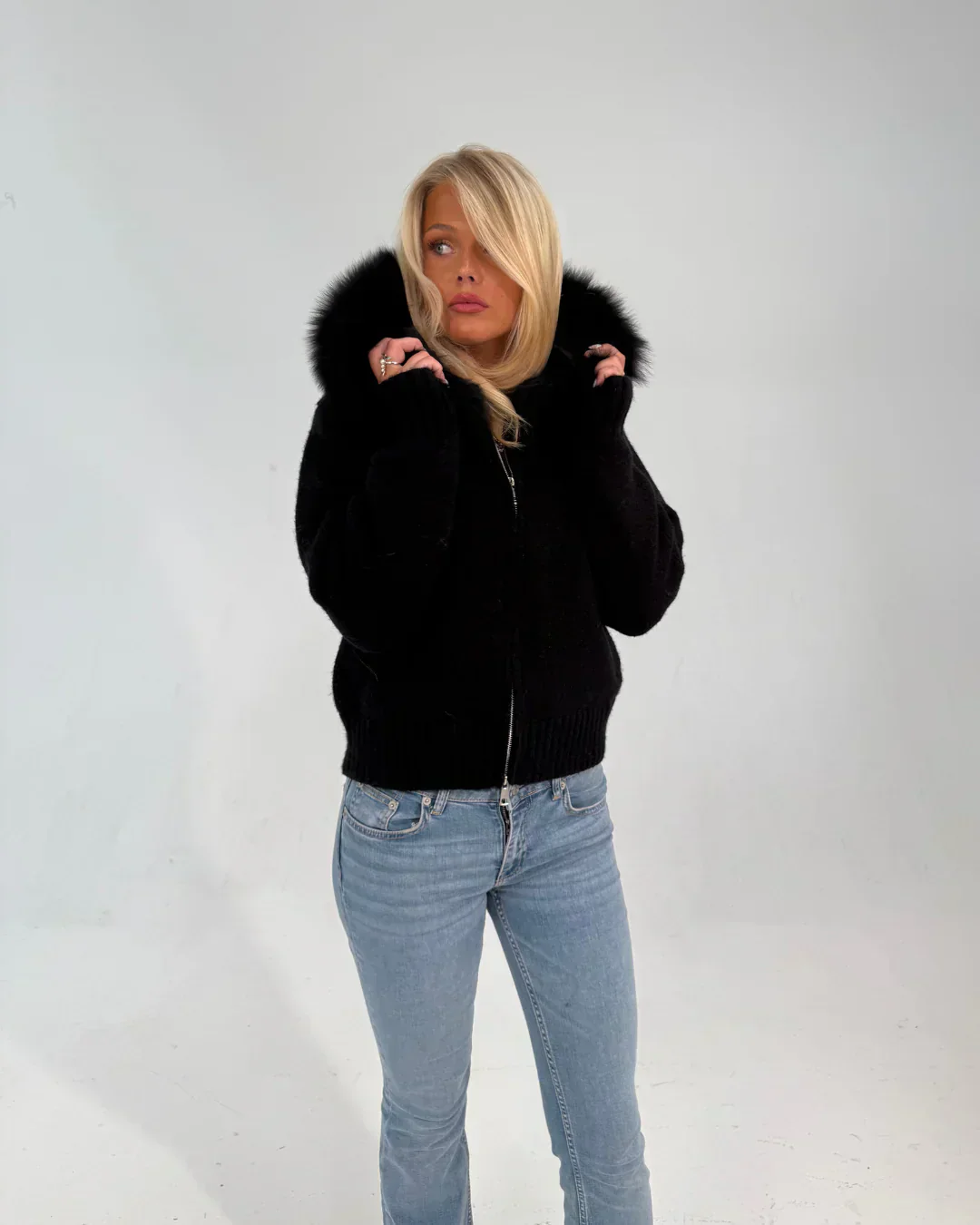 FUR ZIP JACKET BLACK - Image 3
