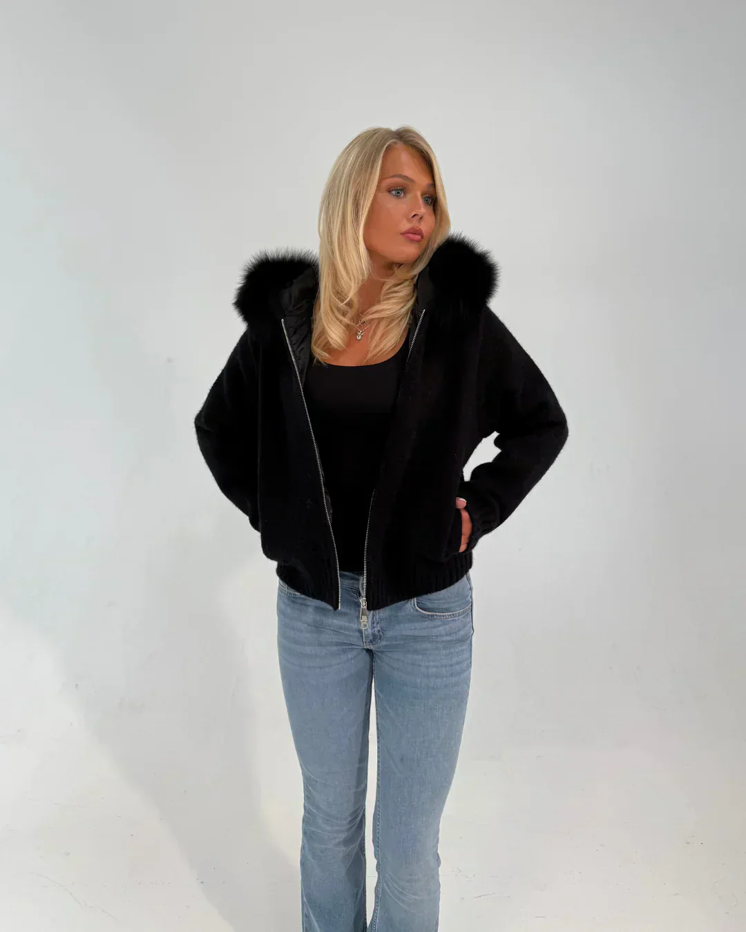 FUR ZIP JACKET BLACK - Image 5
