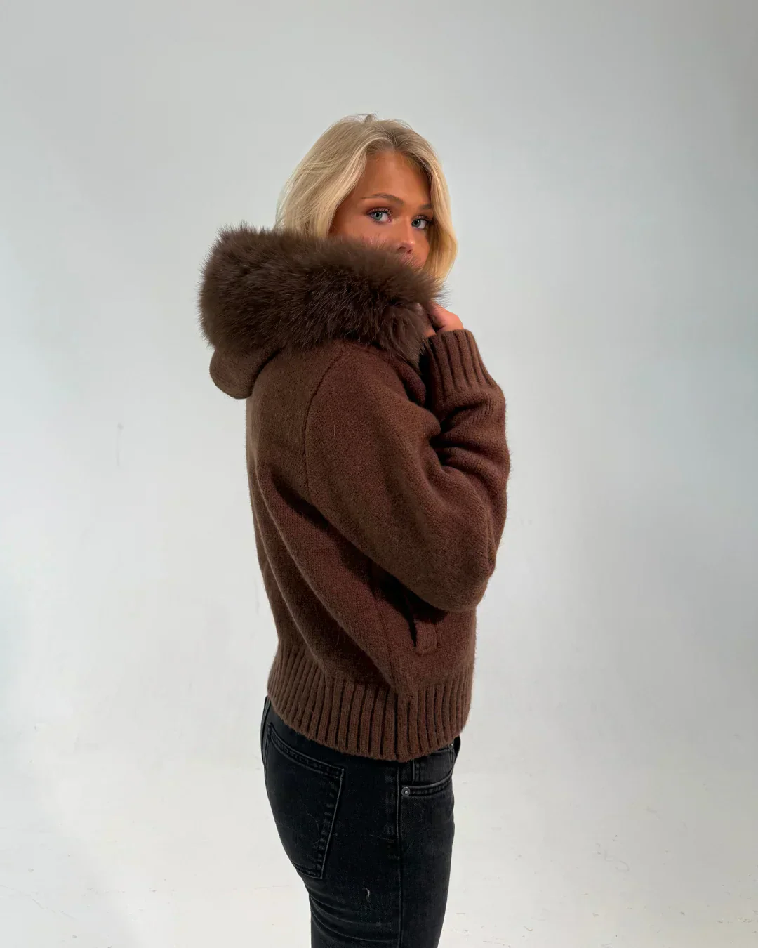 FUR ZIP JACKET CHOCOLATE - Image 2