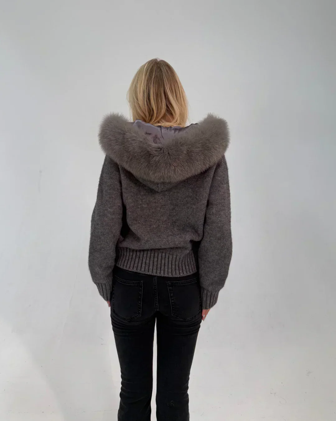 FUR ZIP JACKET GREY - Image 3