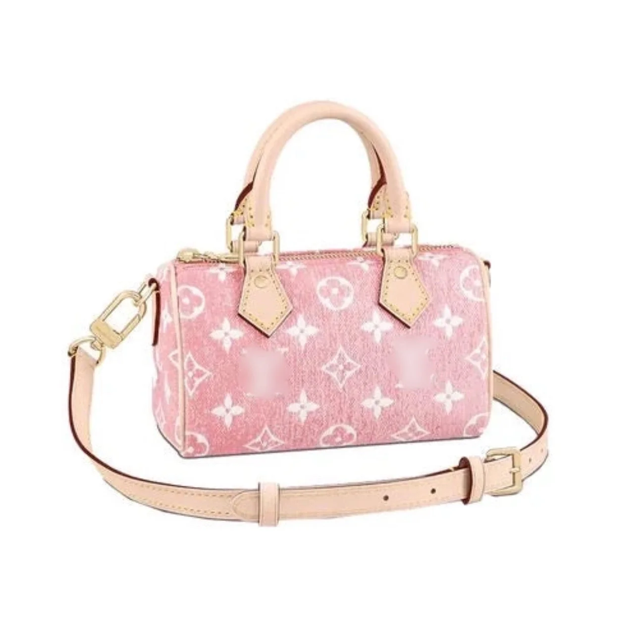 pink denim mini duffle bag